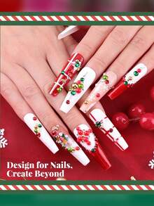 6560颗圣诞主题扁平仿珍珠和水钻套装，半仿珍珠和AB彩钻，包含镊子和笔，是DIY圣诞礼物美甲的理想之选 - 綠色 - 查看 5