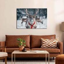 1 Piece With Frame, Warm Winter Reindeer Pattern, Farmhouse Christmas Reindeer Wall Decoration, Rustic Christmas Wall Decoration, Mural Reindeer Picture Artwork, Home Decoration, Gift, Suitable For Bedrooms, Nurseries, Daycare Centers, Living Rooms, Dining Rooms, Classrooms, Bathrooms, Studies, Apartments, Dormitories, Kitchens, Offices, Cafes, Hotels, Bars, Dressing Rooms, Corridors, Galleries, Etc.; Room Decoration Aesthetics Products. - Multicolor - View 5
