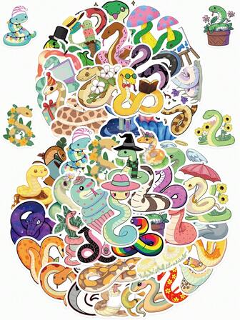 50pcs Macaron Snake Stickers Cute Cartoon Animals Decal DIY Handbook Laptop Phone Suitcase Stationery Helmet Decorative Stickers