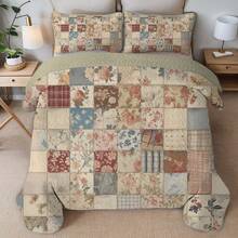 3 Pieces Full/Queen/King Size Aesthetic Quilt Set, Machine Washable Cozy Bedding Coverlet, Brushed Microfiber Quilt Cover, Cozy Quilted Blanket Bedding Sets With Pillow Shams, Embroidery Thin Comforter, 2 Pieces Twin Quilt Set - 香檳色 - 查看 4