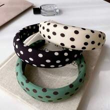 1pcs New French Retro Wide Polka Sponge Headband Fabric Elegant Versatile High Crown Pressure Hair Headband Internet Celebrity Hair Accessory Women - 黑色 - 查看 1