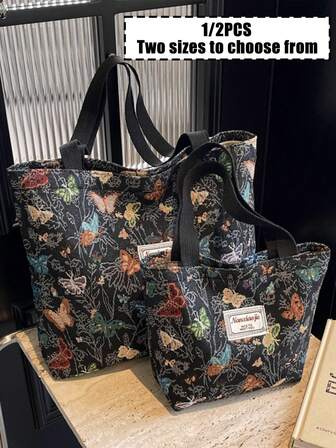 1 Adet Çiçek Baskılı Kanvas Çanta Omuz Çantası, Hafif Çanta Taşınabilir Saklama Çantası Seyahat Çantası Çiçek Baskılı Kanvas Çanta Kadın Kozmetik Çantası Öğrenci Büyük Kapasiteli Tote Çanta, Çok Amaçlı El Çantası İşlemeli Çiçek Omuz Çantası