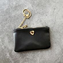 Damen Reißverschluss Münzbörse mit Schlüsselanhänger, goldfarbenes Herz Nieten Muster Münzbörse, Schlüsseletui für Damen, Geldbörse, Mini-Geldbörse, Portemonnaie, kleine Geldbörse, süße Geldbörse, Geldbörse mit Schlüsselanhänger, Kartenetui, Vintage Geschenke für Frauen, lustige Geschenke, Lehrergeschenke