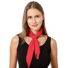 Lastclream Chiffon Square Neck Scarves For Women Handkerchief Retro Satin Ribbon Scarf For Hair Wrapping 23.6inch 26inch,26inchChiffon-Red - 26吋雪紡-紅色 - 查看 3