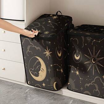 Ay ve Yıldız Desenli Büyük Kapasiteli Çamaşır Saklama Çantası, Battaniye ve Nevresimler İçin Uygun, Katlanabilir ve Sağlam Fermuarlı, Sevgililer Günü, Anneler Günü, Paskalya Hediyeleri İçin İdeal