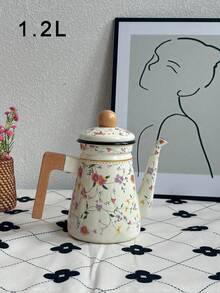 1set 1.2L Vintage Floral Enamel Teapot, Coffee Pot, Handmade Tea Pot, Household Boiling Water Enamel Pot, Tabletop Decor Enamel Pot, Enamel Pot As Gift For Friends And Elders, Kitchen Direct Heating Enamel Pot - Multicolor - View 11