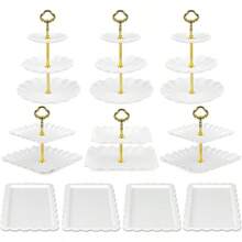 Pack Of 10 Cake Stand Set With 3 X TwoTier And 3 X ThreeTier Cupcake Stands 4 X Appetizer Trays Ideal For Birthday Baby Shower Bridal Shower And Party Events Elegant Gold Finish For Stylish Presentation And Functional Serving - 金色 - 查看 2