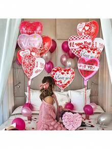 10pcs 18-Inch Love Print Heart Shaped Foil Balloons For Valentine's Day Party Decoration - Multicolor - View 3