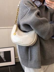 Fashionable Crescent Moon Underarm Bag For Women, Chain Shoulder Crossbody Bag, 2025 New Winter Collection - Multicolor - View 8