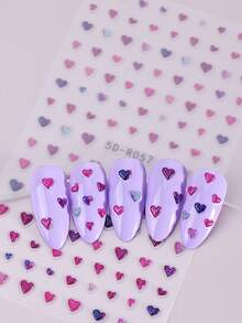 2片闪亮紫色爱心5D果冻美甲贴纸，情人节浮雕美甲贴纸，猫眼果冻爱心混色自粘美甲装饰，美甲用品，女孩节日美甲DIY - 彩色 - 查看 5