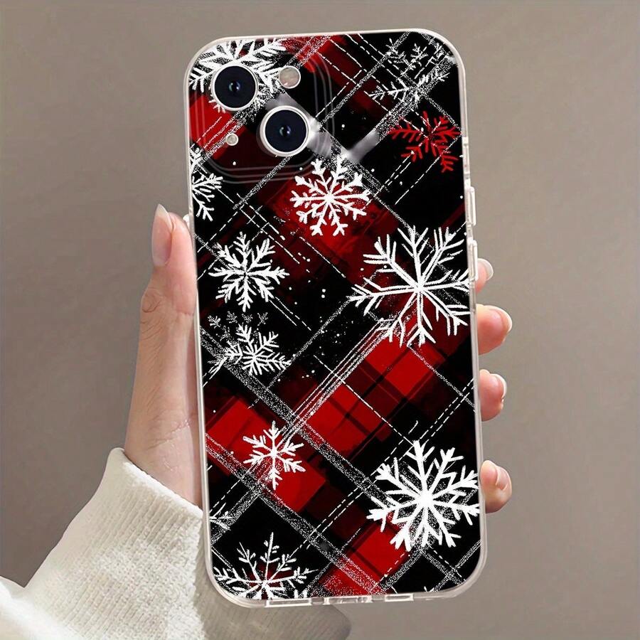 Funda para de la que se ofrece un encantador diseño navideño con copos de nieve y cuadros, Compatible con los modelos 16, 15, 14, 13, 12, 11, Plus, Pro y Pro Max - Color mixto 1 - Ver 1