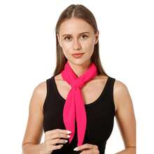 Lastclream Chiffon Square Neck Scarves For Women Handkerchief Retro Satin Ribbon Scarf For Hair Wrapping 23.6inch 26inch,26inchChiffon-HotPink - 26吋雪紡-亮粉色 - 查看 7