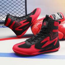 Men's Wrestling Shoes With Lightweight,Sdtdid Boxing Shoes Made Of Micro Suede For Gym,Powerlifting,Bodybuilding,Training Etc. - Black and Red - View 1