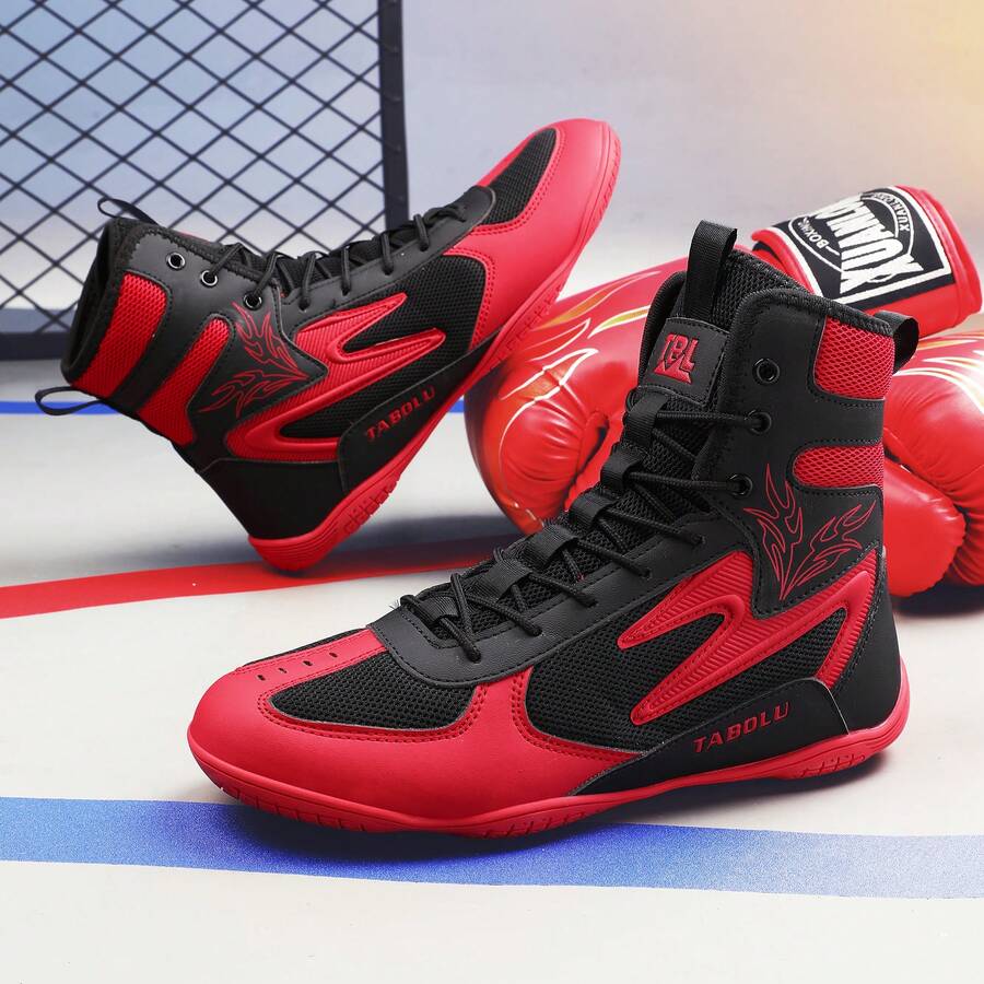 Men's Wrestling Shoes With Lightweight,Sdtdid Boxing Shoes Made Of Micro Suede For Gym,Powerlifting,Bodybuilding,Training Etc. - Black and Red - View 1