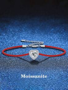 1pc Elegant 925 Sterling Silver 1 Carat Moissanite Heart Bracelet, Suitable For Daily Wear, Commute, Party, Vacation, Birthday, Valentine's Day, Mother's Day, Wedding Anniversary, Christmas, Women's Jewelry Gift - SL0043M - 查看 1