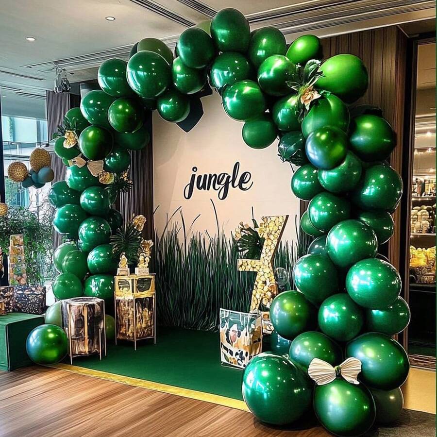 88件/套绿色乳胶气球拱门套装，包含18英寸和10英寸的翠绿色主题气球花环，适用于生日、生日装饰、婚礼、求婚、个人拍照背景、家居装饰、新娘送礼会、周年纪念、毕业派对、婚礼季、主题派对等场合。 - 綠色 - 查看 1