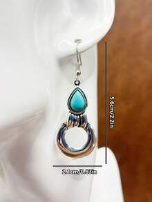 1 Set Vintage Bohemian Style Turquoise Pendant Necklace, Turquoise Earrings, 2-Layer Necklace Can Be Matched Freely, Versatile, Suitable For Casual Wear, All Seasons Jewelry, Suitable For Women And Girls To Match Daily Outfits, Party Accessories, Jewelry, Gift For Family/Friends/Yourself - Bohemian Style - View 4