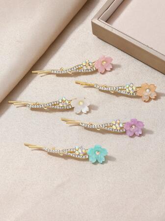 [Niche Design] Crystal Sakura Hair Clip, Macaron Color Series, Rhinestone Twig Side Clip, Floral Barrette, Delicate Korean/Japanese Ins Style Girl Headpiece, Y2K Women Hair Accessory For Daily Wear, Hair Accessories, Claw Clips, Hair Slide, Hair Barrettes