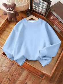 Tween Girl Letter Print Crew Neck Casual Long Sleeve Pullover Pullover Sweatshirt - Baby Blue - View 3