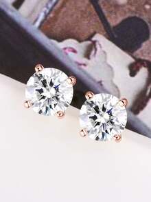 2.0 Carat Total Weight Moissanite Stud Earrings, 925 Sterling Silver Screw Back, 6.5mm-1 Carat D Color VVS1 Clarity Round Cut Moissanite Earrings, Jewelry Gift For Women, Anniversary, Birthday, Christmas - 玫瑰金 - 查看 4