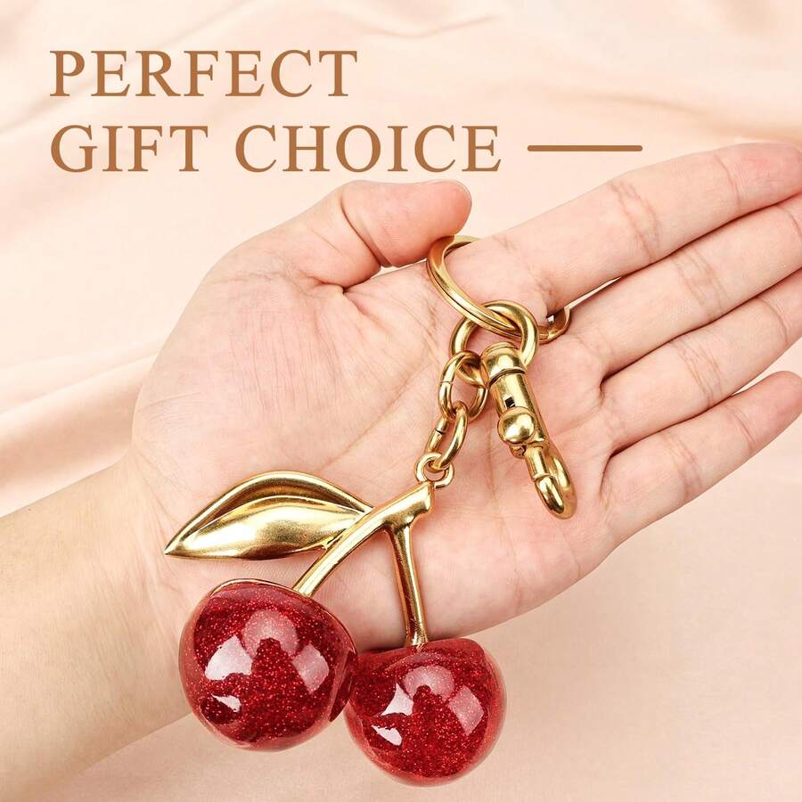 Este adorable llavero con forma de cereza, diseñado específicamente para mujeres, es el accesorio perfecto para tu bolso y un regalo ideal para Navidad y Año Nuevo. - Rosa Fucsia - Ver 1