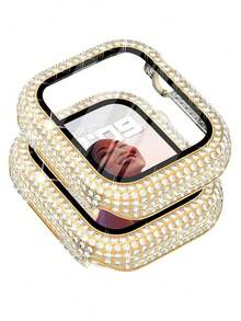 Funda compatible con Apple Watch de 40mm con protector de pantalla compatible con Apple Watch Series 6/5/4/3/2/1, funda brillante con 300 cristales de diamante y cubierta protectora de vidrio templado para 38mm, 40mm, 42mm y 44mm, en color plateado