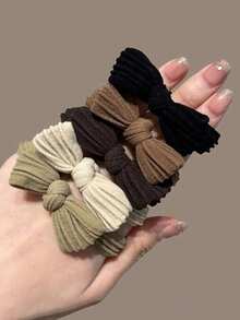 5个蝴蝶结发圈，女士发饰，高弹加厚耐用发圈，橡皮筋发绳 - 彩色 - 查看 5