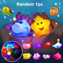 无孔沐浴玩具，发光海洋动物套装，闪闪发光的彩色浴缸漂浮水上玩具，浴室水盆游戏泳池派对的绝佳礼物 - 彩色 - 查看 10