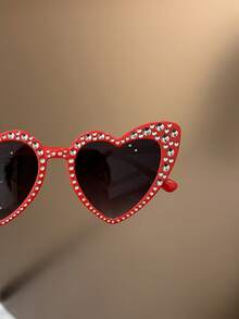 1副镶钻心形可爱儿童时尚眼镜，男女童均适用，适合派对、户外旅行、海滩度假、时尚造型、摄影道具 - 彩色 - 查看 4