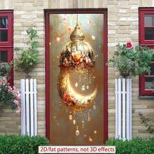 2D Polyester Ramadan Door Banner 1pc Exquisite Moon - Shaped Hanging Ornament With Floral Embellishments And Crystal Dangles Eid Al-Fitr Photo Props And Supplies, Suitable For Muslim Ramadan And Eid Al-Adha Celebrations, Islamic-Themed Holiday Decorations - 1pcs - View 11