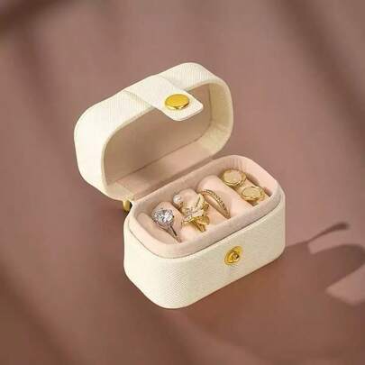 1个全新真皮迷你首饰盒，便携式旅行耳环收纳盒，戒指收纳盒