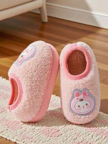 New Winter Children's Warm Slippers, Cute Girls' Home, Baby Soft Soled Plush Slippers - وردي - مشاهدة 3