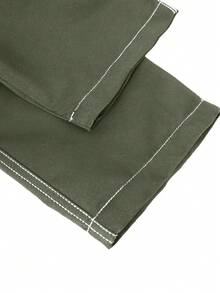 男士多口袋工装裤，休闲宽松版型，适合春秋季穿着，可用于海滩、度假、日常通勤、锻炼、户外、健身、慢跑等场合，直筒裤型，夏季时尚街头风 - 軍綠色 - 查看 6