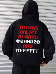 Les vêtements ne sont pas toujours imprimés avec les motifs #000000 et #FFFFFF au dos, capuches, poches, capuches de pull confortables et respirantes, vêtements de rue, vêtements décontractés pour tous les jours, disponibles comme cadeau, (Choisissez une taille plus grande pour une coupe décontractée) - noir - Voir 1