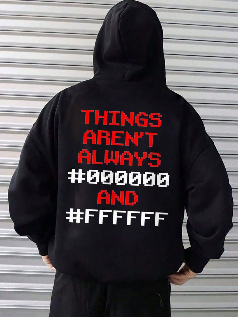 Les vêtements ne sont pas toujours imprimés avec les motifs #000000 et #FFFFFF au dos, capuches, poches, capuches de pull confortables et respirantes, vêtements de rue, vêtements décontractés pour tous les jours, disponibles comme cadeau, (Choisissez une taille plus grande pour une coupe décontractée) - noir - Voir 1