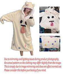 Funny Ghost Face Plush Pajamas, Spring And Summer, Coral Fleece Robe/Lounge Set, Suitable For Spring And Summer Seasons, Fluffy And Soft, Suitable For Home, Bedroom, Bathroom, And Outdoor Activities. - Multicolor - View 6