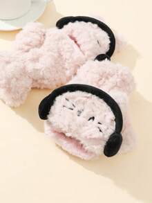 1 Đôi Găng tay dày ấm áp hình mèo hoạt hình dễ thương không ngón dành cho nữ, có nắp lật, mùa thu/đông - Găng tay hoạt hình sang trọng lật - Xem 3