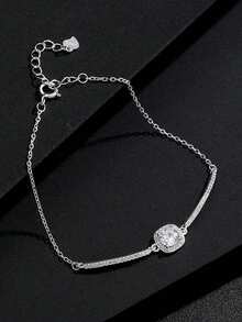 1pc Elegant Women's Jewelry, S925 Silver Dainty Ins-Style Heart & Bead Design Minimalist Snake Bone Chain Bracelet, Suitable For Daily Wear - #1 - View 8