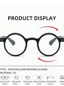 New 360° Rotatable Blue Light Blocking Adjustable Progressive Multifocal Reading Glasses, Round Frame