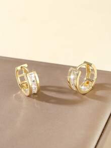 1 Pasang Anting Hoop Bulat Geometris Elegan dari Tembaga, Minimalis & Serbaguna, Hadiah untuk Wanita - bulat - View 6