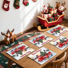 1 pieza/4 piezas/6 piezas/100 piezas Mantel individual con patrón de camión rojo y muñeco de nieve de Navidad, lavable a máquina, rectangular de poliéster, protector de mesa, manteles individuales aislantes del calor, decoraciones de mesa de restaurante, suministros para fiestas, decoraciones navideñas, se pueden regalar - Multicolor - Ver 6