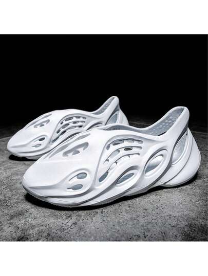 Men's Solid EVA Slip-On Clog Shoes, Airflow Hollow Design Beach Slides, Soft Cushion Everyday Walking Footwear