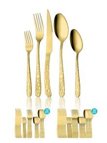 20/30-Piece Luxury Golden Flatware Set, Stainless Steel Cutlery For 6, Includes Dinner Spoons, Teaspoons, Dinner Forks, Salad Forks, Dinner Knives, Ideal For Home, Restaurant, Parties & Weddings - - - View 2