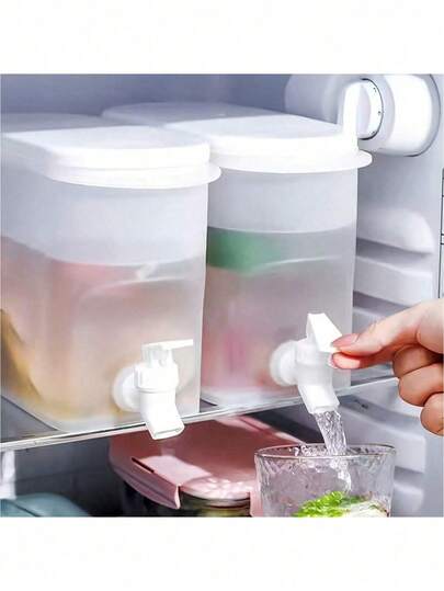1pc Large Capacity Refrigerator Beverage Dispenser With Faucet, Rechargeable-Free PP Drink Pitcher, Suitable For Lemonade, Juice, Tea, Suitable For Home, Large Capacity, Non-Slip, Thickened, Modern White Cold Water Container For Home Kitchen