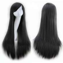 80厘米长合成纤维假发，白色紫色，适合角色扮演、派对等场合，黑色直发，女士假发片。 - 彩色 - 查看 3