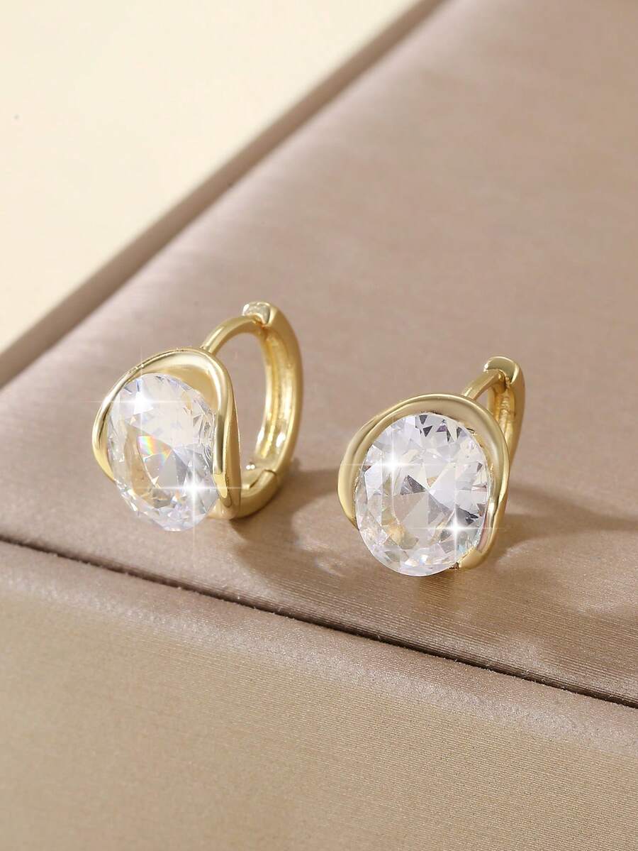 1 Đôi bông tai vòng tròn hình học sang trọng bằng đồng, món quà thời trang dành cho phụ nữ - tròn - Xem 1