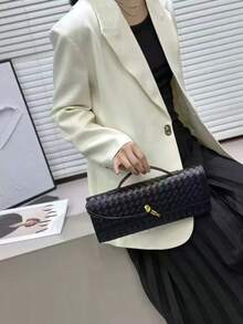 多色编织斜拉链斜挎包、单肩包、法棍包、晚宴包、派对包 - 黑色 - 查看 3