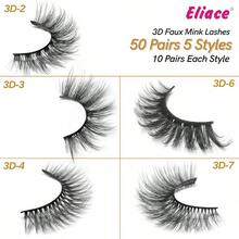 ZxsdEliace Eyelases 50 Pairs 5 Sty Luxuus F Mink Lases  Look Wispy Fluffy Andmade Cat Eye False Las Pack False Eyelases Set Fake Lases Strs Makeup Fake Eyelases PackFalse Eyelashes - 黑色 - 查看 6
