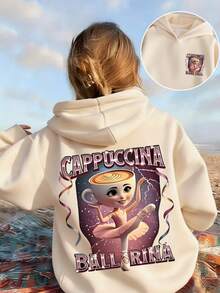 Sudadera de niña con estampado de bailarina de ballet y café, manga larga, adecuada para uso diario en otoño/invierno - Albaricoque - Ver 8