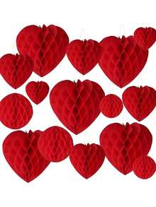 8pcs/4pcs Valentine's Day Heart Shaped Paper Honeycomb Balls, Red & Pink Heart Decor, Pink Paper Heart Honeycomb, Heart Ornaments, Romantic Wedding Decor, Valentine's Day, Anniversary Party Decor, Birthday Party Decor - Multicolor - View 4